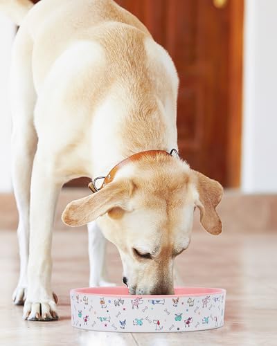 Slow Feeder Dog Bowl, 8” Ceramic Dog Bowls for Medium & Large Breed, Pink﻿ - color: Pink
