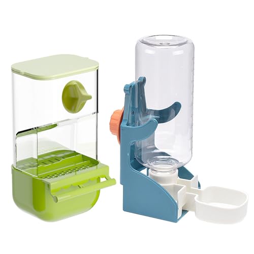 Automatic Bird Feeder for Cage No Mess Bird Feeder Water Dispenser Set - color: Green + Blue