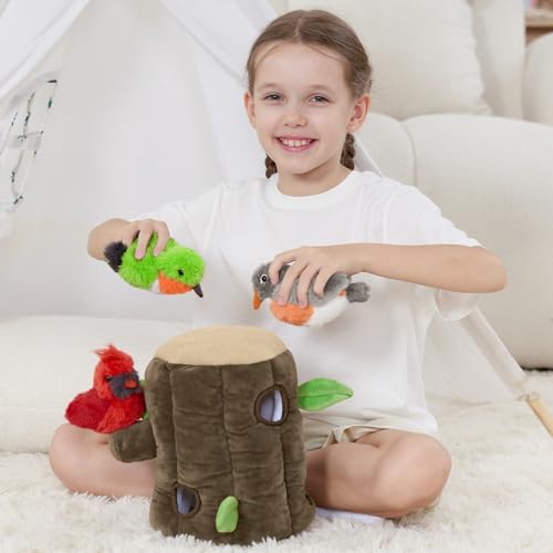 Bird Stuffed Animal Set, Treehouse Plush with 3 Birds & Egg, 12" - style: Bird Treehouse