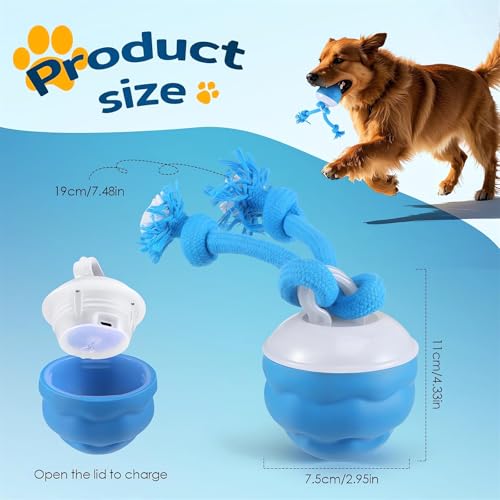 The Chase Buddy Dog Boredom Stimulating Toy 2025 Smart Pet Puppy Ball with Ropes Interactive Self Play Moving Dogs Balls Automatic Electric Active Rolling Ball Jumping Bouncing Dog Balls Gift (Blue) - color: Blue