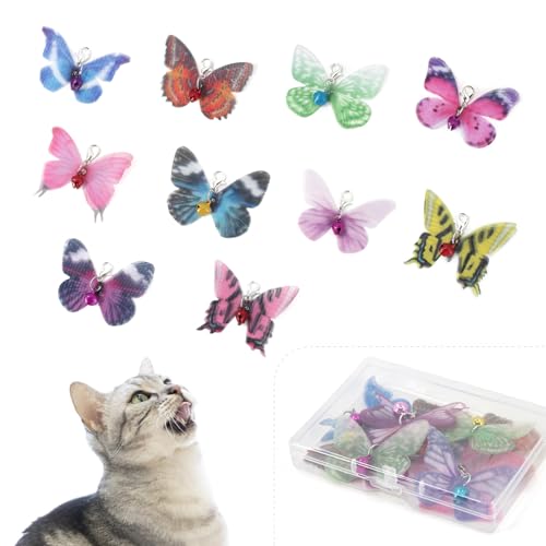 SONGWAY Cat Butterfly Toy Replacement - 10 Pieces Mini Butterfly Cat Toys Replacement, Teaser Wand Toy Attachments, Insect Cat Toys Accessories Parts - size: Butterfly Replacements 10 Pieces