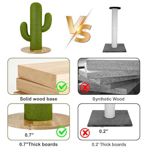 Cat Scratching Post with Solid Wood Base,39.37" Hx17.71 Lx17.71 W Tall Scratching Posts for Indoor Cats Adults,Cactus Thick Columns,Durable Lambswool and Jute,Large Scratcher Post (Large)