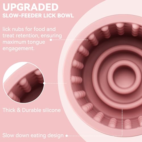 Dog Slow Feeder Lick Bowl, Anxiety Relief Dog Licking Mat Treat Dispenser, Non-Slip Anti-Choking Slow Eating Lick Bowl for Small Medium and Large Breed Dogs, BPA Free Silicone - color: Pink, size: S