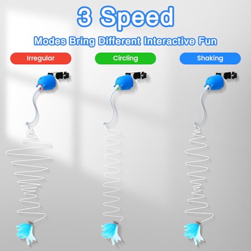 Cat Toys Interactive for Indoor Cats, Rechargeable Toy Hanging Door Electric with 4pcs Feathers Toys for Bored Kittens (Blue) - color: Blue