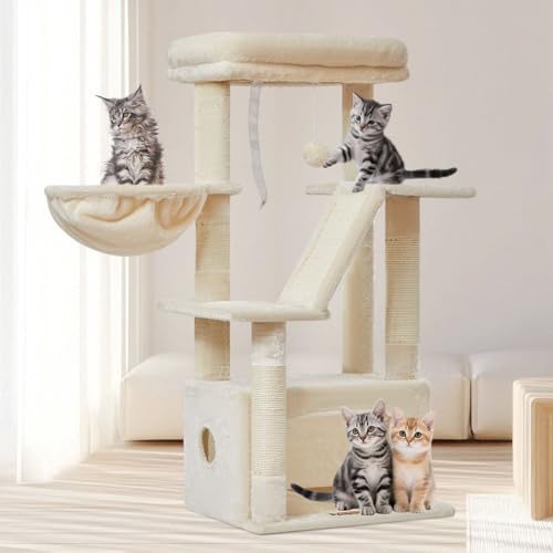 Taoqimiao Cat Tree, 38.5In Cat Tower for Indoor Cats, Suitable for Kittens - color: Beige, size: 38.5 Inches