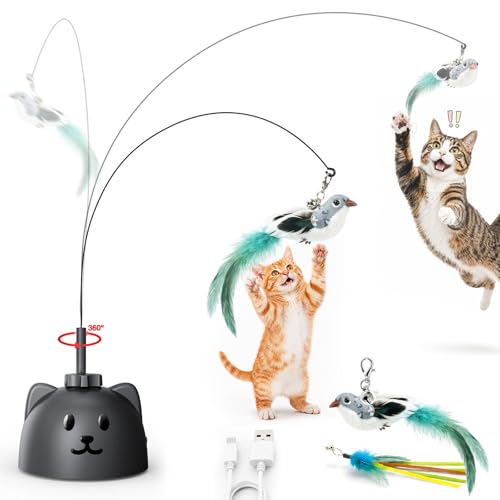 CATPICK Automatic Interactive Cat Toy, Flying Bird Wand for Indoor Cats - color: Black
