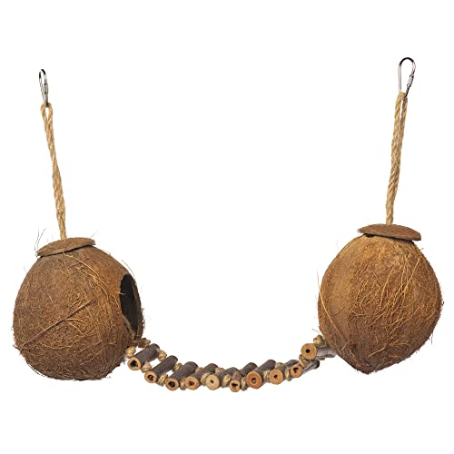 Prevue Pet Products Naturals Double Coconut Walk Small Animal & Bird Toy - style: Coco Hideaway with Bird Ladder