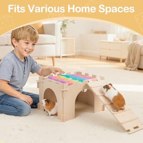 Unicorn Catcher 1 Pack Wooden Guinea Pig Hideout House with Stairs & Mats - size: 1 House