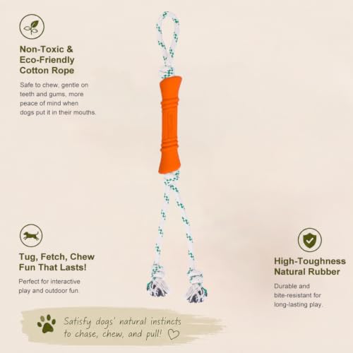 Green Sheep Tug & Enrichment Dog Toy, Interactive Rope Bone Toy with Removable Cotton Rope, Treat Dispensing Natural Rubber Dental Chew Toy for Medium and Large Dogs, Orange - color: Orange Bone With Rope