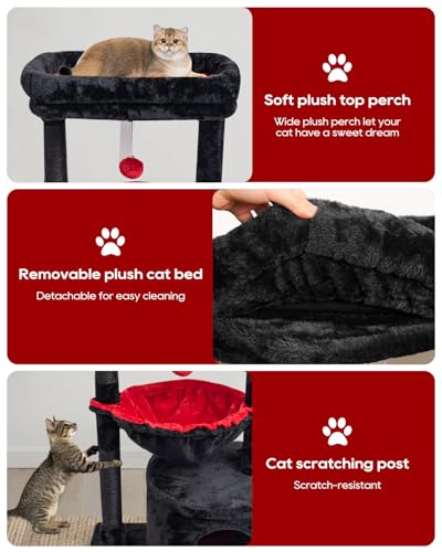 SYANDLVY Gothic Cat Tree with Coffin Bed for Indoor Cats, Modern House - color: Black & Red
