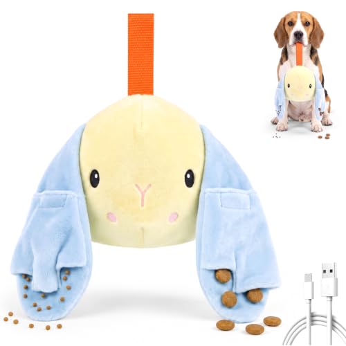Interactive Automatic Dog Toys - Boredom-Busting Self-Moving Vibrating Plush Bunny with Voice Playback, Treat-Dispensing, Squeaky & Crinkle, Rechargeable, Safe & Washable for Puppies to Large Dogs