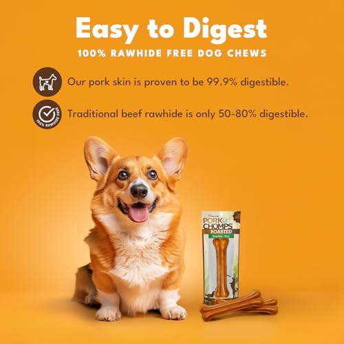 Pork Chomps Roasted Pressed Pork Skin Dog Chew, 7-inch Bone, 1 Count (Pack of 5) - size: 1 Count (Pack of 5)