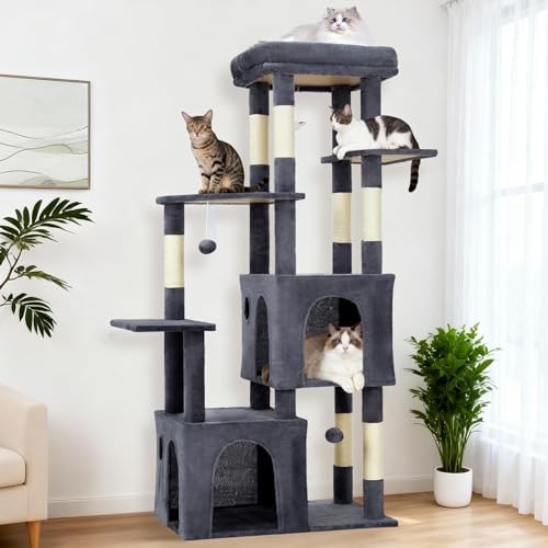 Takywep Cat Tree Heavy Duty Multi-Level Cat Tower for Large Indoor Cats - color: Dark Gray