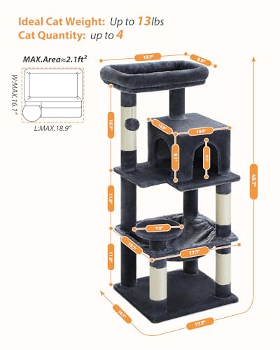 PETEPELA 32" Small Cat Tree for Kittens & Small Cats, Sisal Ramp, Smoky - color: Smoky Grey, size: 46 Inches