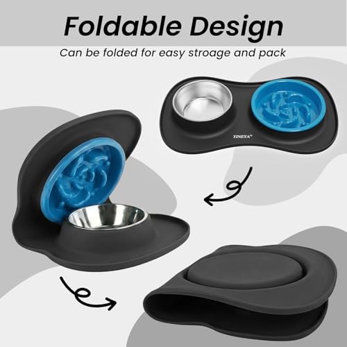 YINEYA 3 in 1 Slow Feeder Dog Bowls,Dog Water Bowl,Cat and Dog Food Bowl - color: Black, size: Small