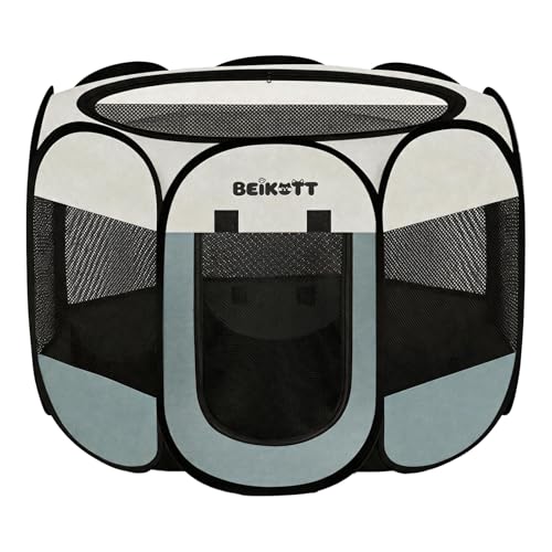 Dog Cat Playpen, Puppy Pet Crate Tent Cage, Home Enclosure Kennel - color: Grey, size: S(29"L x 29"W x 17"H)