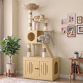 Garvee Tall Cat Tree with Litter Box Enclosure, 66.9-Inch Cats Condo, Multi-Level Perch & Scratching Posts for Cat - color: Wood