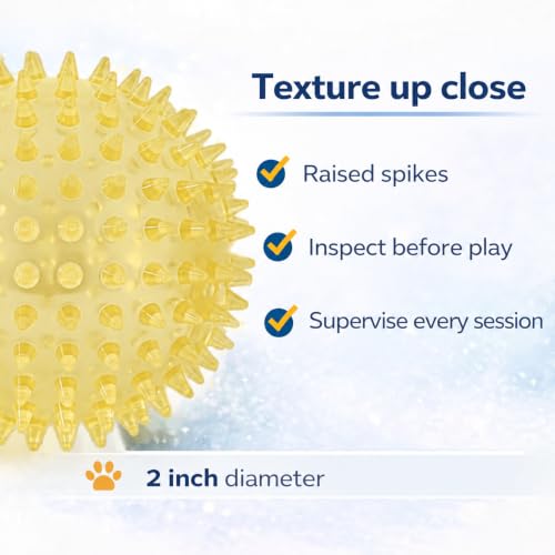 Squeaky Spiky Dog Ball for Teeth Cleaning & Gum Massage 2 Inch Puppy Small Dogs Yellow | Spiny TPR Rubber Chew Toy for Fetch Play Interactive Bouncy Dental Ball Durable BPA Free Nontoxic Floats - size: 2 Inch Yellow Ball 1-Pack