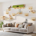 Cat Wall Shelves, 16-in-1 Cat Wall Furniture Set w/Tunnel & Bridge - color: Burlywood, size: 16 Piece Set