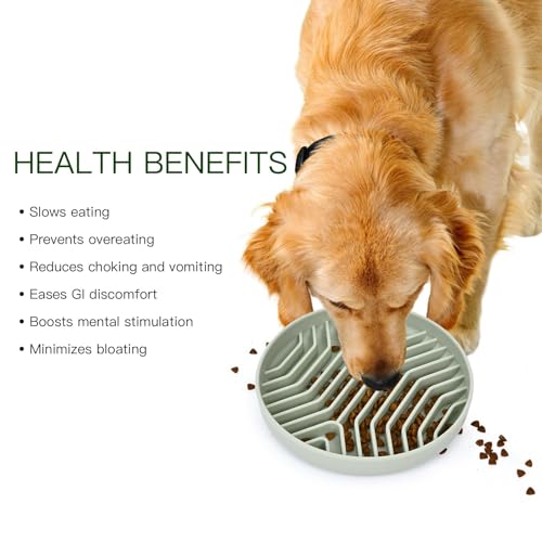 Silicone Slow Feeder Dog Bowls, Puzzle Design with Suction Cups (Green) - color: Green