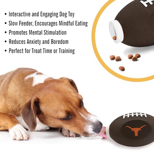 Pets First NCAA Texas Longhorns Football Treat Dispensing Toy for Dogs and Cats, Rubber Ball Pet Toy, Interactive Fun Doggie Treat Toy, Natural Rubber Feeding Toy (TX-3622) - color: Texas Longhorns