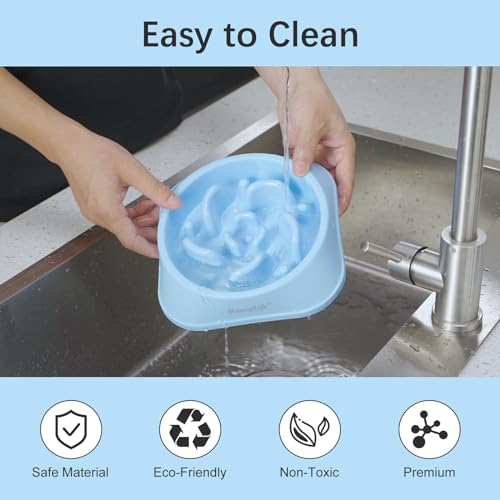 MateeyLife 2-Pack Slow Feeder Dog Bowls, 2 Cups, Dog Puzzle Feeder Bowl - color: A-LightBlue&DarkBlue, size: Medium