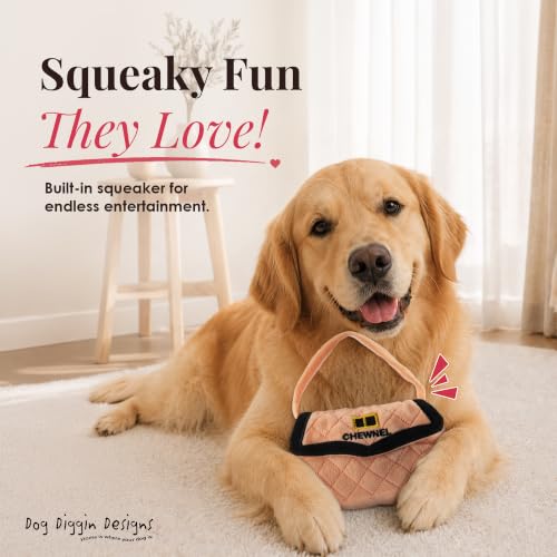 Dog Diggin Designs Chewnel Plush Dog Toy Purse | Luxury-Inspired Parody Designer Handbag with Squeaker, Soft Plush Fashion Dog Toy – Haute Couture Purses & Handbags - color: Pink Purse, size: One Size