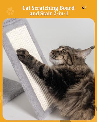 Aechonow Cat Tree Tower for Large Cat, Cat Bed House with Large Perch - color: L—14''Light Grey