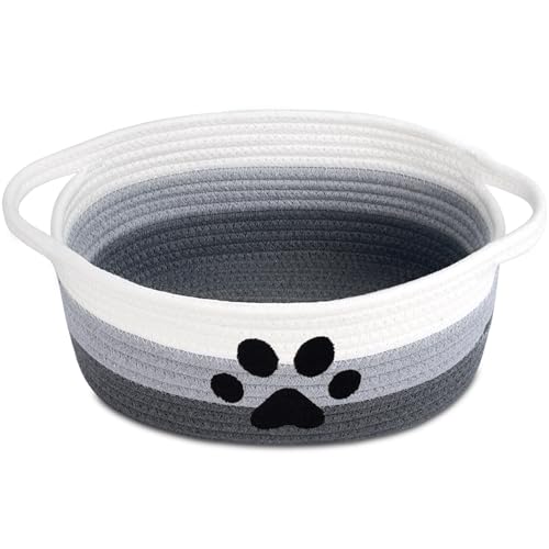 Small Woven Dog Toy Basket with Handle, Cute Paw - color: 3 Color-White Grey