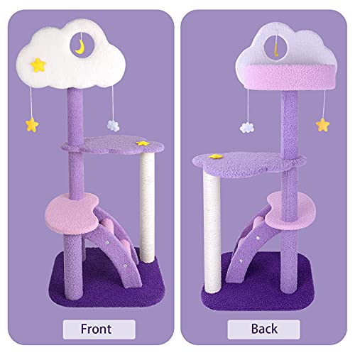 43 Inch Cat Tree Tower for Indoor Cats, Cute Purple Pink Cloud Cat Tower - size: 43 Inch Cat Tree