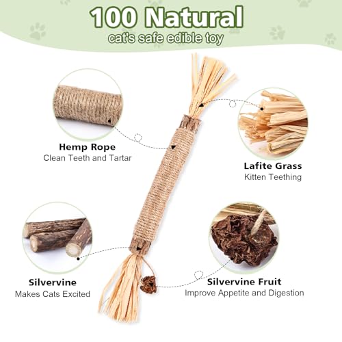 WOUSEDO 6 Pack Silvervine Sticks for Cat, Natural Catnip Toys - size: 6 Pack