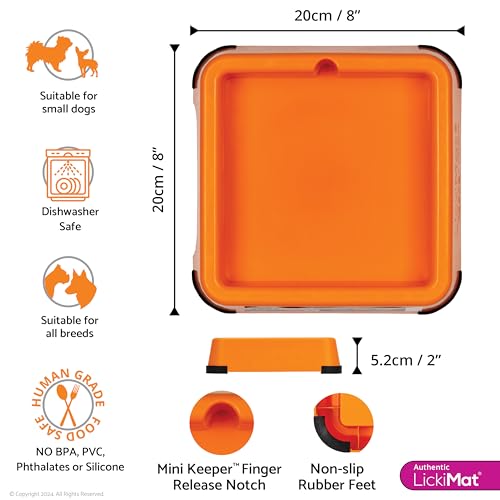 LickiMat Mini Keeper. Designed to Enhance LickiMat Experience and Extend LickiMat into Full Feeder for Small Dogs. (Orange) - color: Orange