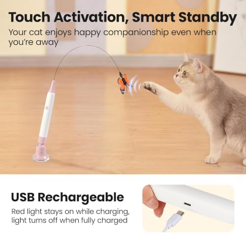 Potaroma Interactive Spinning Butterfly Cat Toy Wand, Rechargebale