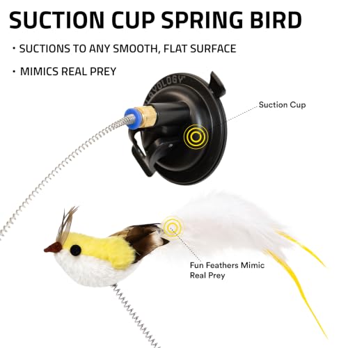 Playology Cat Toys - Suction Cup Bird - Interactive Cat Toy for Indoor Cats