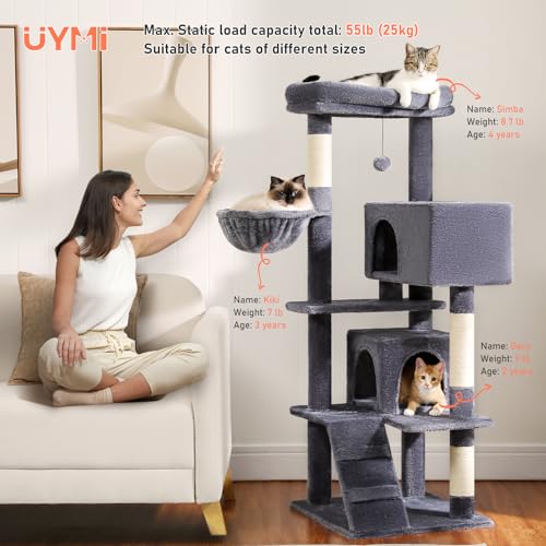 Cat Tree for Indoor Cats, 56.3" Multi-Level Cat Tower with 2 Condos - color: Dark Grey, size: 56 Inches