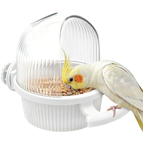 Litewoo No Mess Bird Feeder for Cage Parrot Seed Food Water Bowl (White) - color: White