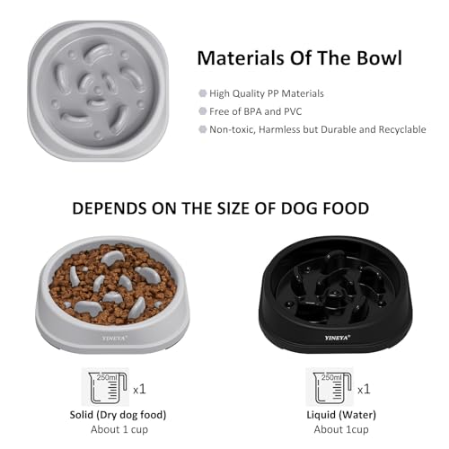 YINEYA 2PCS Anti-Choking Slow Feeder Dog Bowls Small Size Dog, Slow Feeder Cat Bowl, Supplies and Puzzle for Pet - color: B - Gray & Black, size: Small