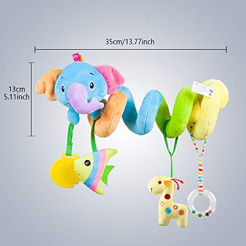 Caterbee Baby Car Seat Toys, Soft Hanging Plush Toy with Rattle & Teether, Sensory Development Toy for Infants 0 Months up (Elephant) - color: Blue--elephant
