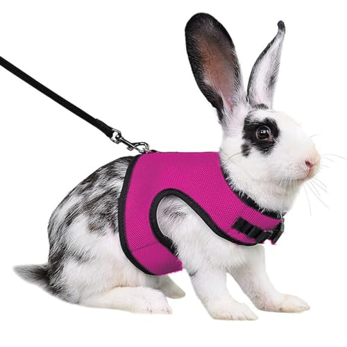 Rabbit Harness Leash Set Escape Proof Bunny Leash Vest Harness,Hot Pink XL - color: Rose Red, size: XL Chest 9.8-15.7",For Big Adult Rabbit