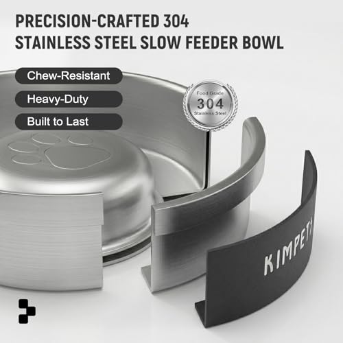 Dog Slow Feeder Bowls Food-Grade 304 Stainless Steel Dog Slow Feeder Bowl Double Wall Heavy Duty Non-Slip Rubber Base 2 Cups Capacity for Small Medium Dogs- Black - color: Black