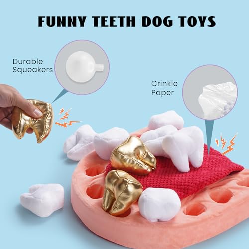 Nocciola Interactive Teeth Dog Toys – Enrichment Puzzle Funny Dog Toy for Small to Large Dogs, Non-Slip Hide and Seek Dog Toys to Keep Dogs Busy - color: red