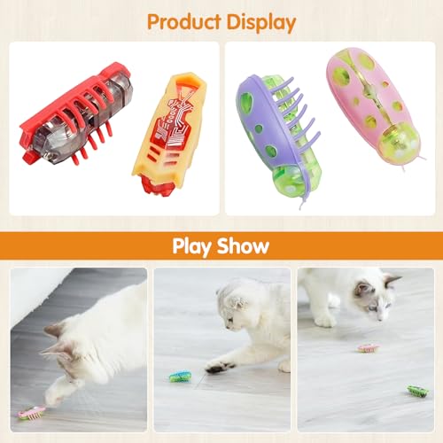 XCZAP Cat Electric Toy Bug – Automatic Rolling Interactive Cat Toy(2-Pack) (A-LS-Luminous Yellow Green) - color: A-LS-Luminous Yellow Green