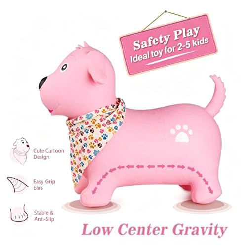 INPANY Bouncy Dog Hopper for 2-5 Kids, Gifts Toy for Kid, Pump Included - color: Pink Dog