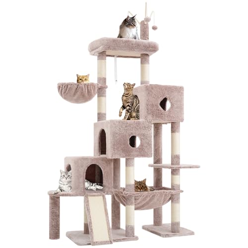 Hey-brother Cat Tree Tower with 3 Condos, Step Climbing Pathway MPJ081MU - color: Muchroom, size: 74.8 inches
