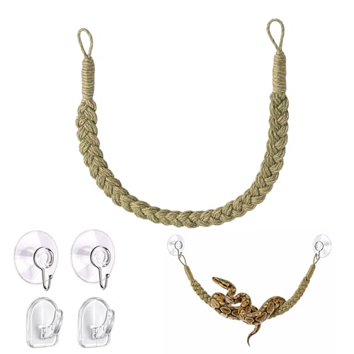 1 Set Green Snake Climbing Rope, Ball Python Tank Accessories with 2 Suction Cups & 2 Horn Hooks, 1.9cm Height Snake Enclosure Accessories for Ball Python Enrichment