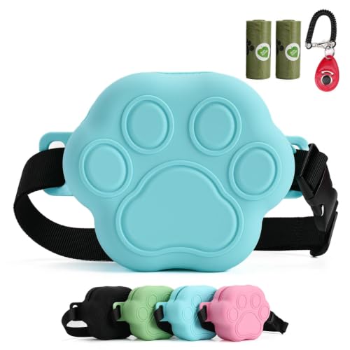 Dog Treat Pouch with Training Clicker and 2 Poop Bags, 1.8 Cup Small Sealable Zipper Silicone Fanny Pack with Waist Belt, Pet Puppy Training & Walking Essentials (Blue) - color: Blue