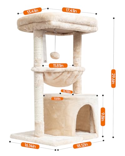 SYANDLVY Small Cat Tree for Indoor Cats, Kittens Condo with Scratching Post - color: Beige