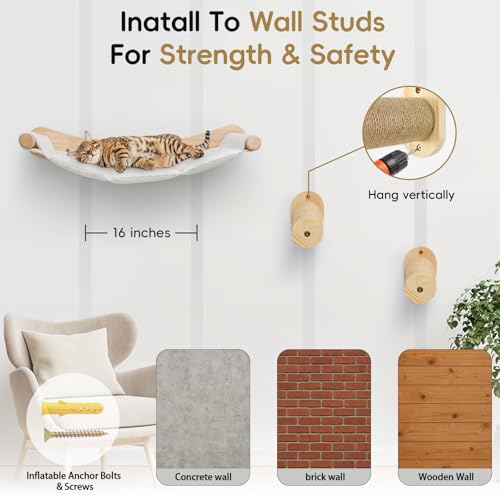 Cat Wall Hammock & Steps Set - Wall Mounted, 21 * 18 in for Large Cats - Screw-in Climbing Play Set