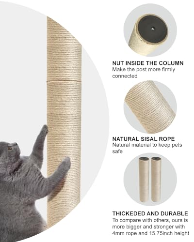 TIMHAKA Cat Scratching Post Replacement, 4 PCS 15.7 inch Sisal Pole