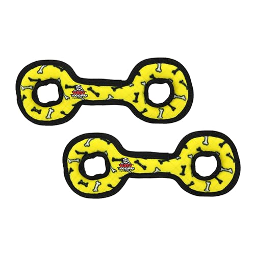 TUFFY® : 2 Pack TugOWar Dog Toy: Ultra Durable Plush Toy with Multiple Layers & Reinforced Seams, Washable and Floats, Original Construction - color: 2PK Yellow Bones TugOWar